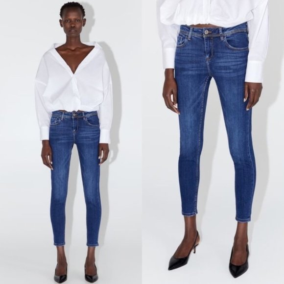 Zara Midrise Skinny Jeans in Dark Blue